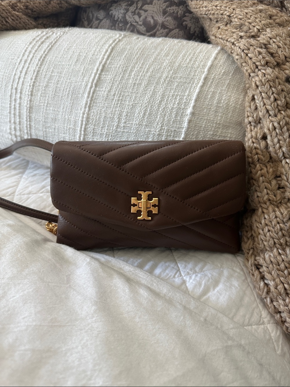 Tory Burch Fudge Kira Chevron Chain Wallet